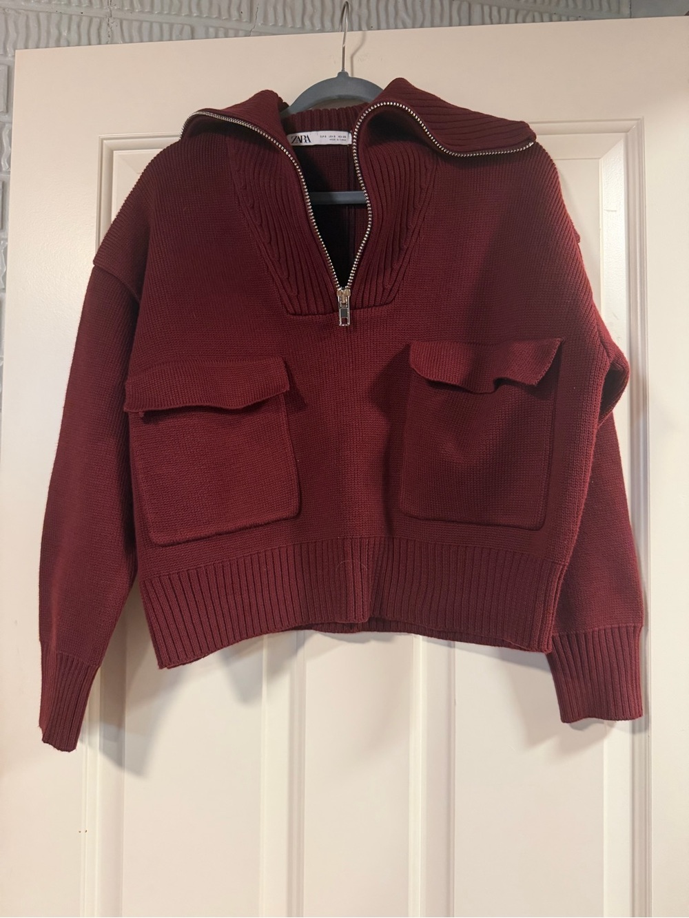 ZARA Knit Half Zip Sweater | Size Small | Chunky Pocket Pullover | NWT